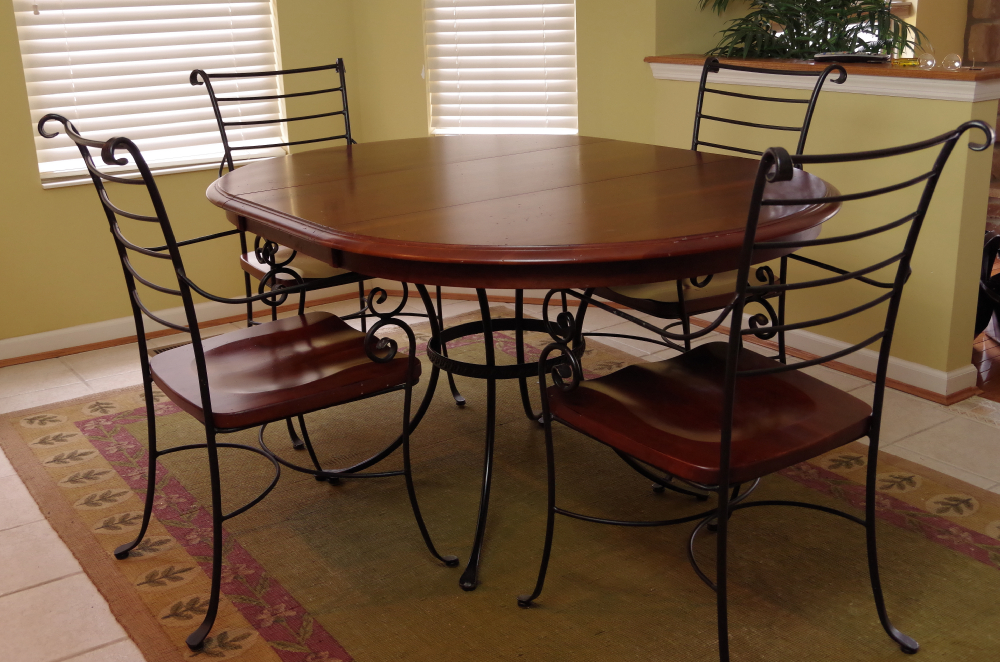 Kincaid Iron and Wood Dining Room Table with Four Chairs