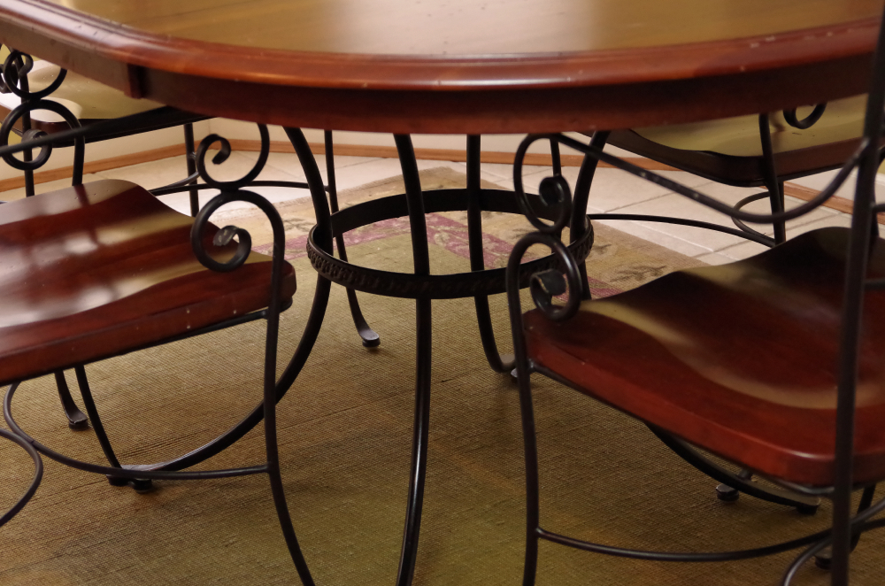 Kincaid Iron and Wood Dining Room Table with Four Chairs