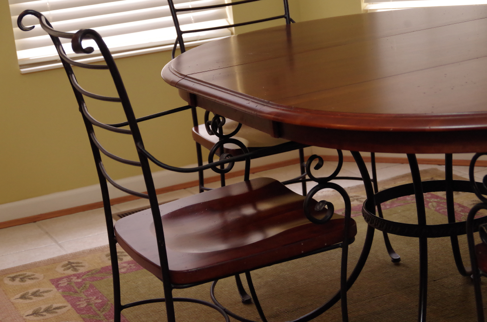 Kincaid Iron and Wood Dining Room Table with Four Chairs