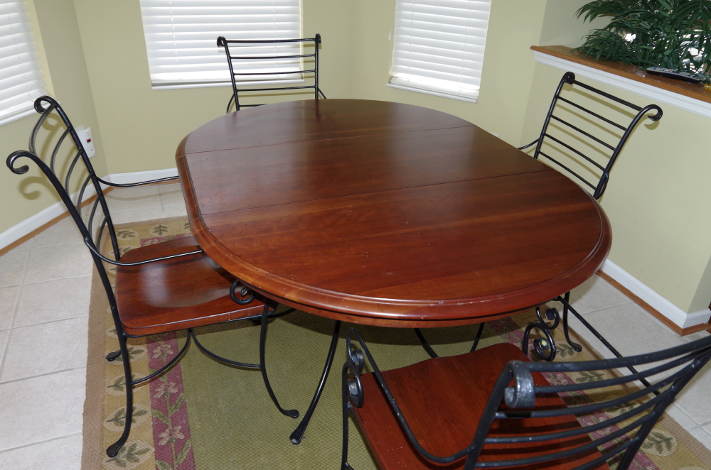 Kincaid Iron and Wood Dining Room Table with Four Chairs