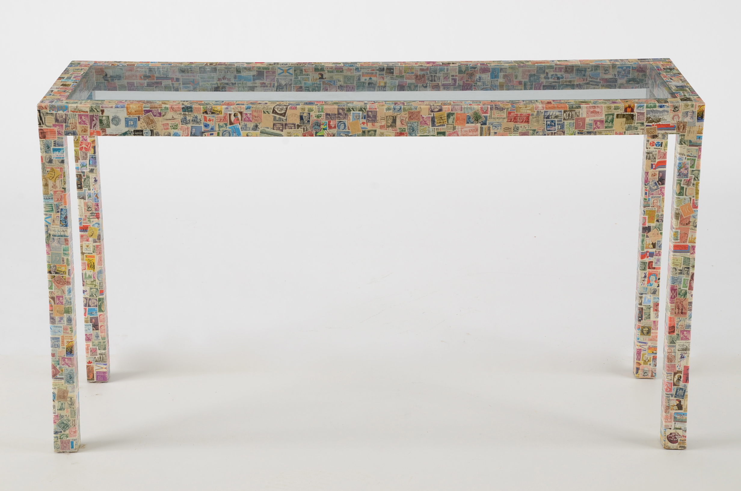 Postage Stamp Covered Sofa Table