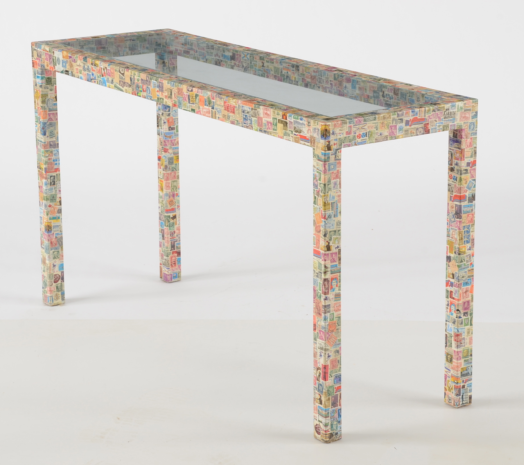 Postage Stamp Covered Sofa Table
