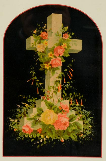 Vintage Art Print - Headstone with Flowers