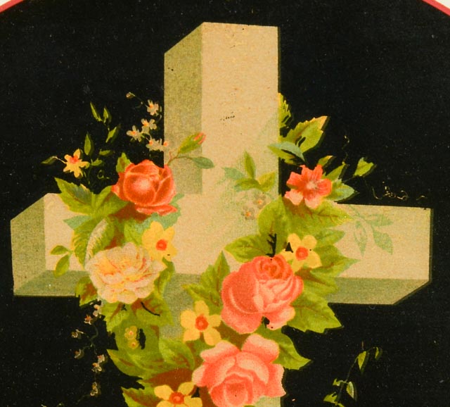 Vintage Art Print - Headstone with Flowers
