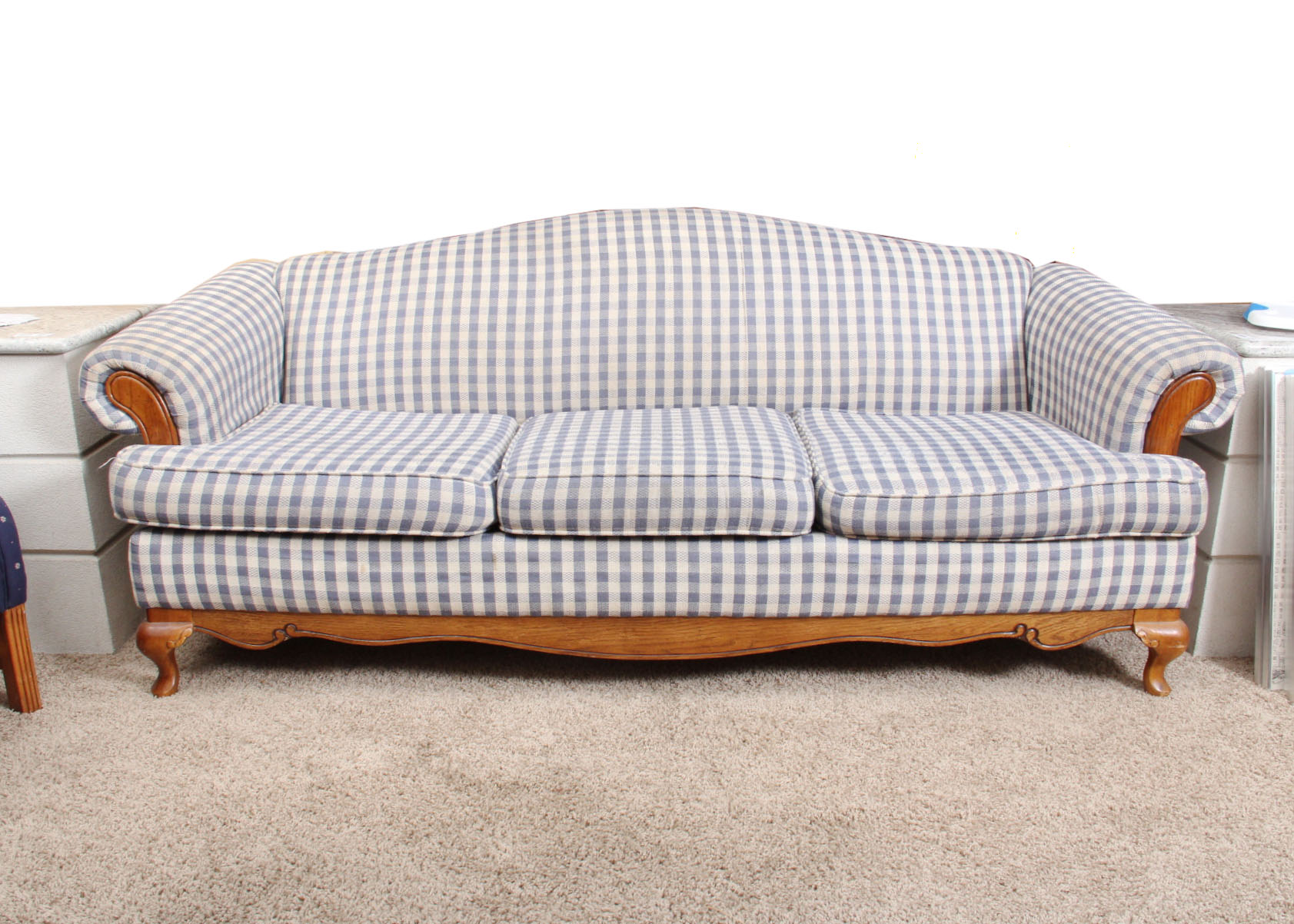 Blue and White Gingham Sofa