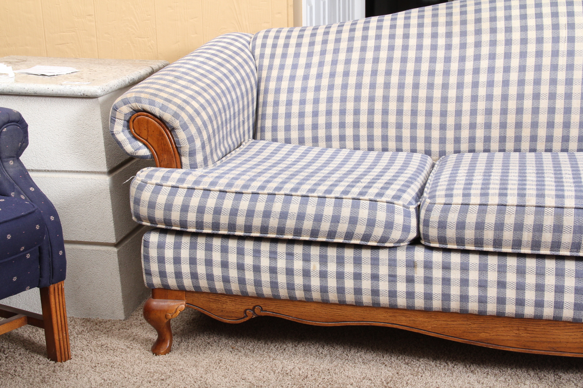 Blue and White Gingham Sofa