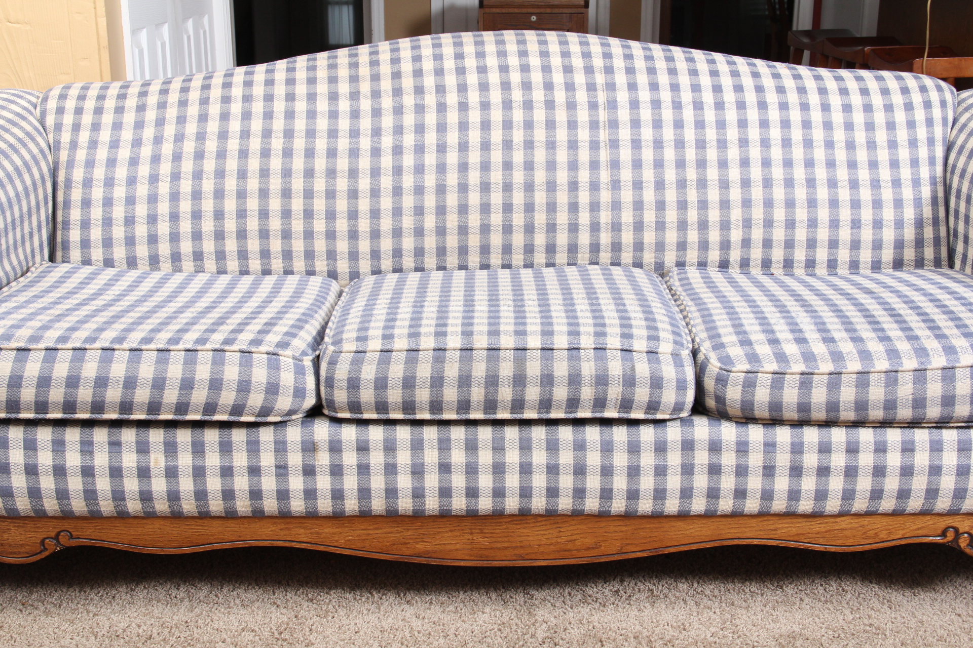 Blue and White Gingham Sofa