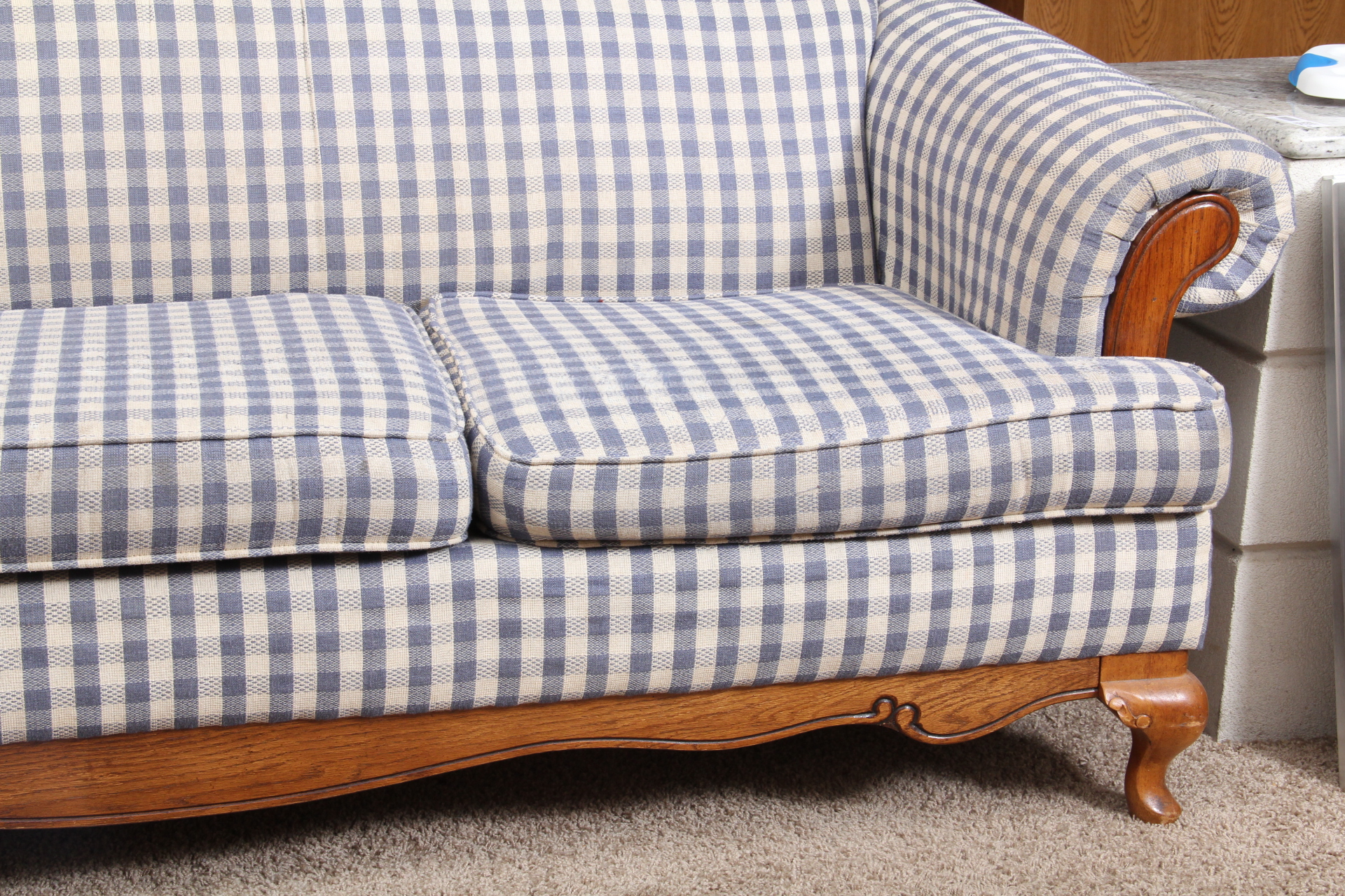 Blue and White Gingham Sofa