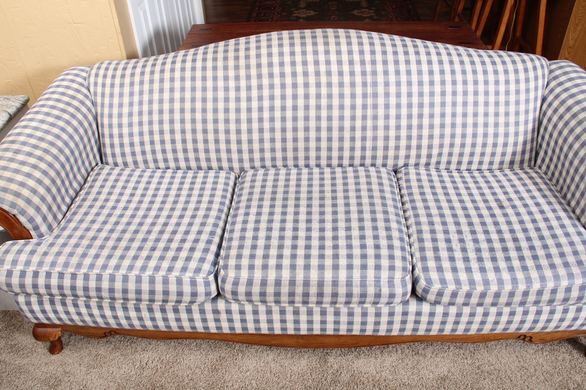 Blue and White Gingham Sofa