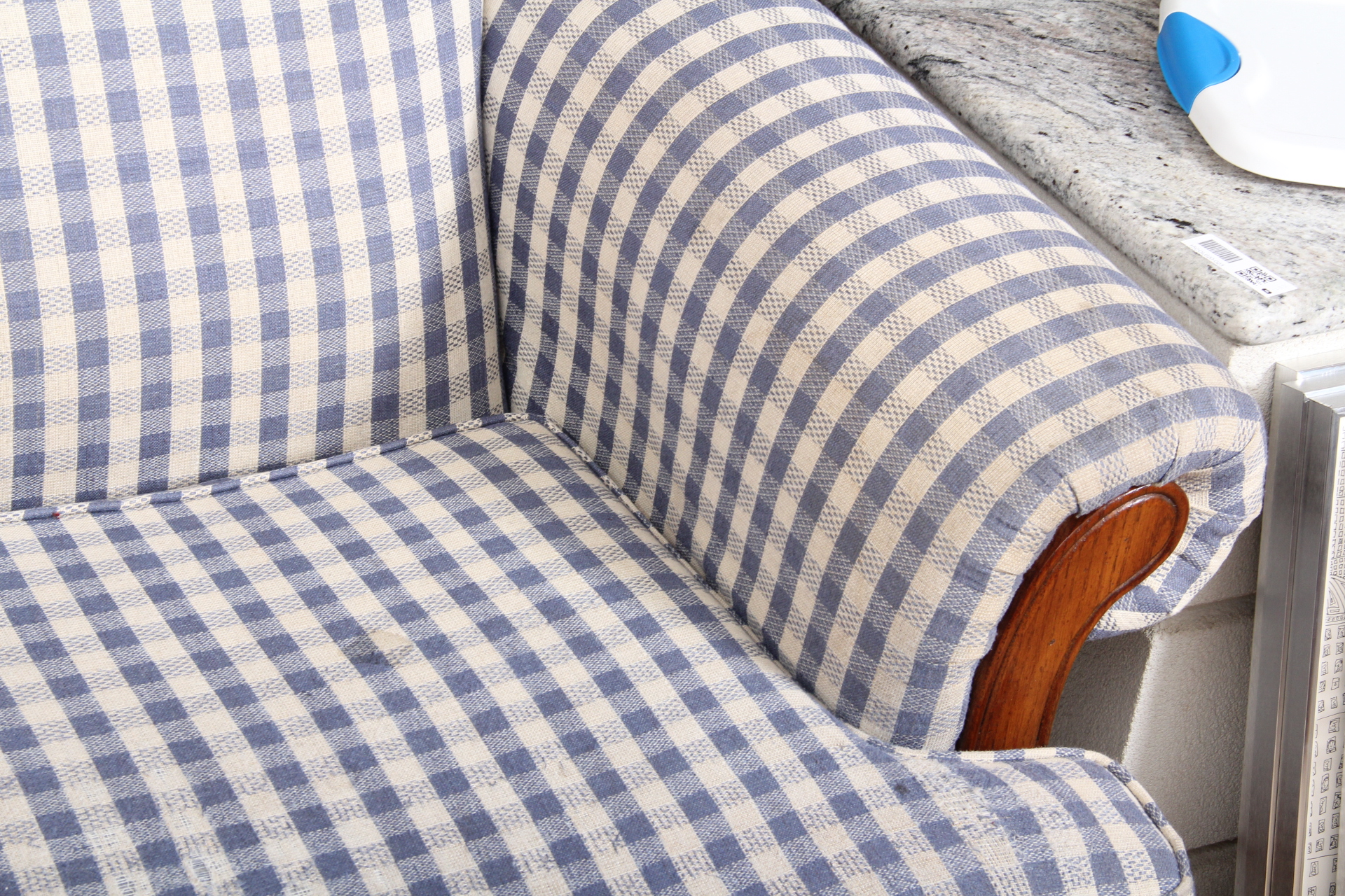 Blue and White Gingham Sofa