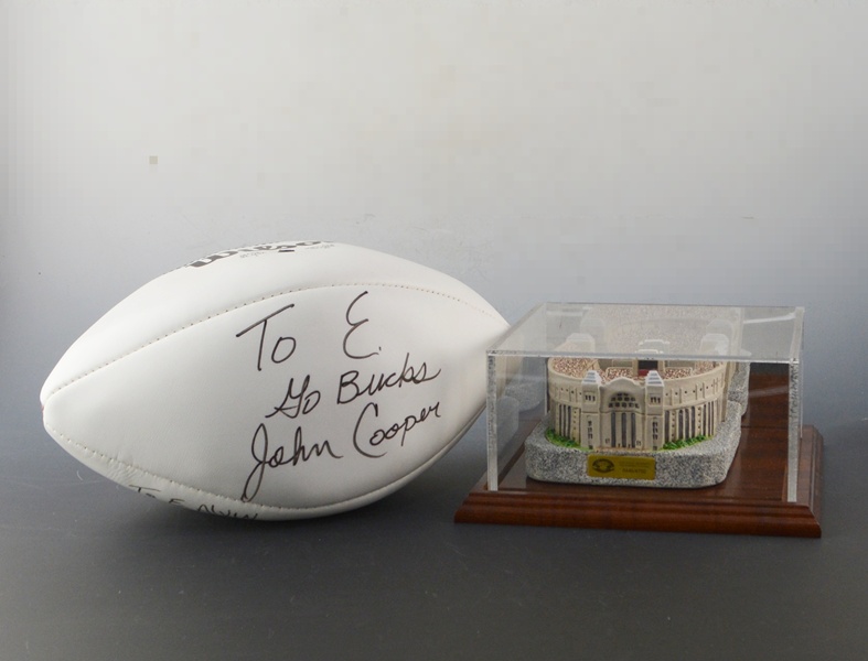 Cooper and Herbstreit Autographed Football and OSU Stadium Statue