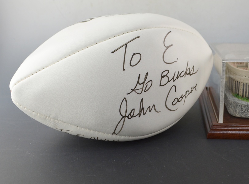 Cooper and Herbstreit Autographed Football and OSU Stadium Statue