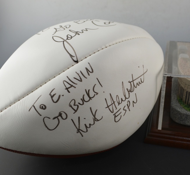 Cooper and Herbstreit Autographed Football and OSU Stadium Statue