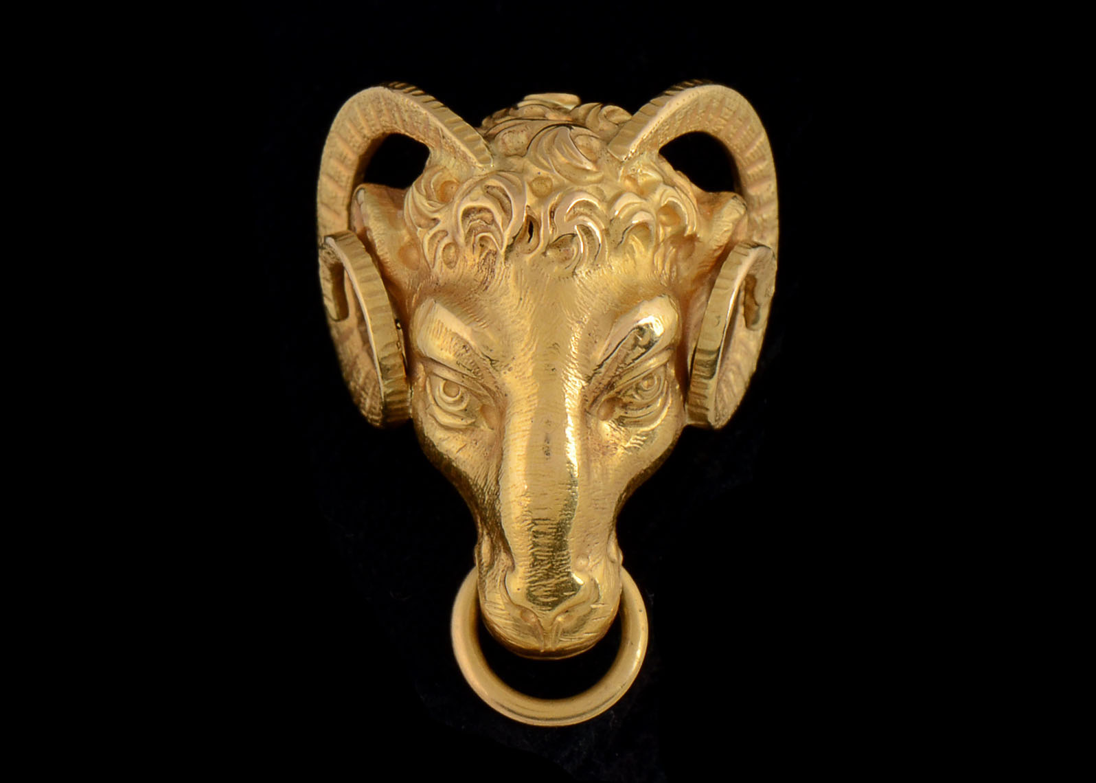 18K Yellow Gold Hollowware Aries Ram Head Pendant