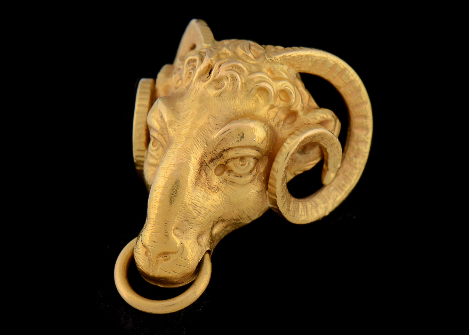 18K Yellow Gold Hollowware Aries Ram Head Pendant