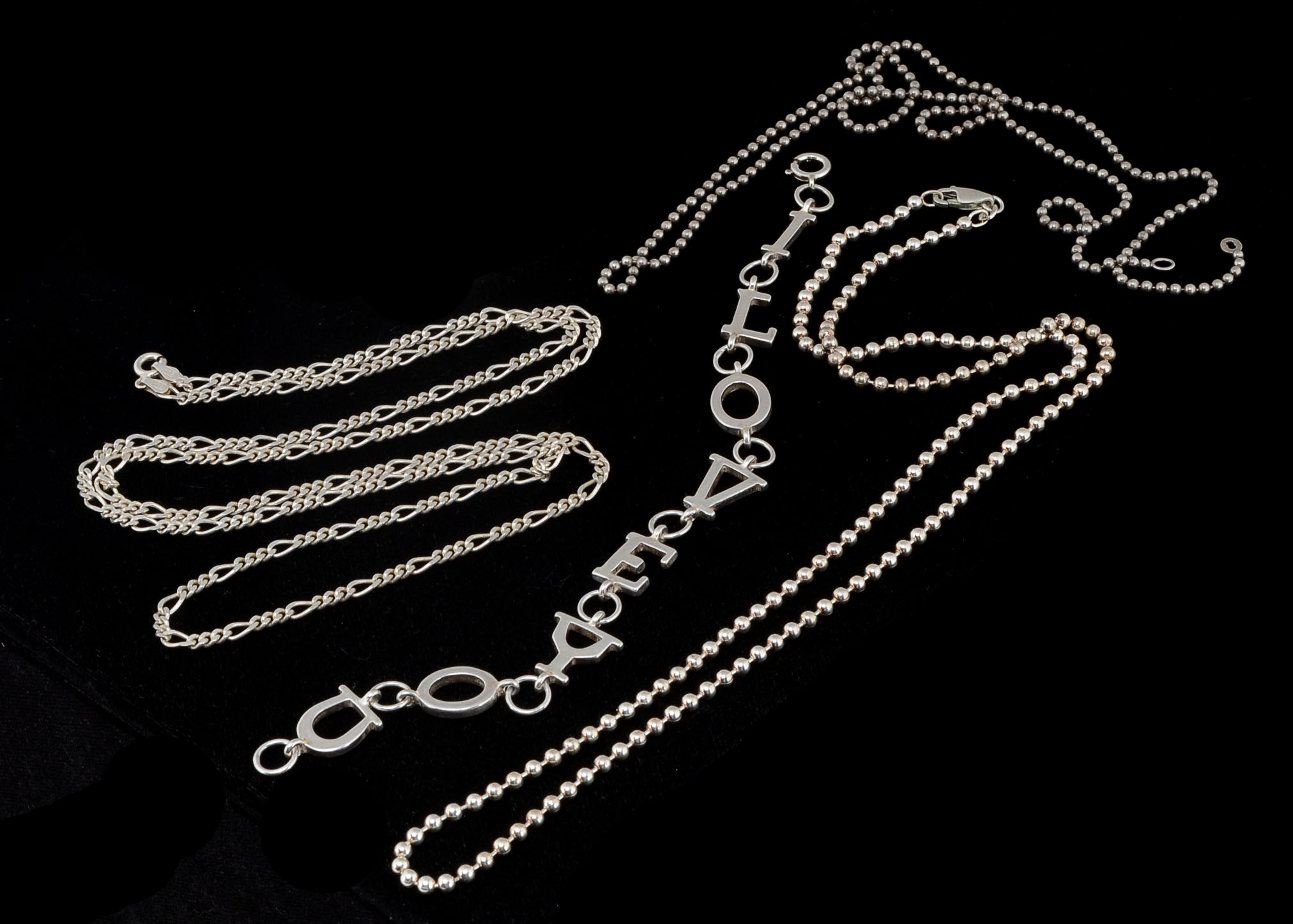 Sterling Silver Necklace Chains and "I Love You" Bracelet