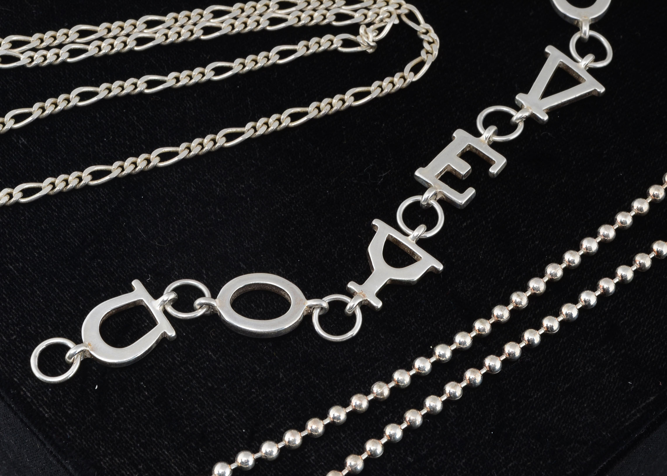 Sterling Silver Necklace Chains and "I Love You" Bracelet