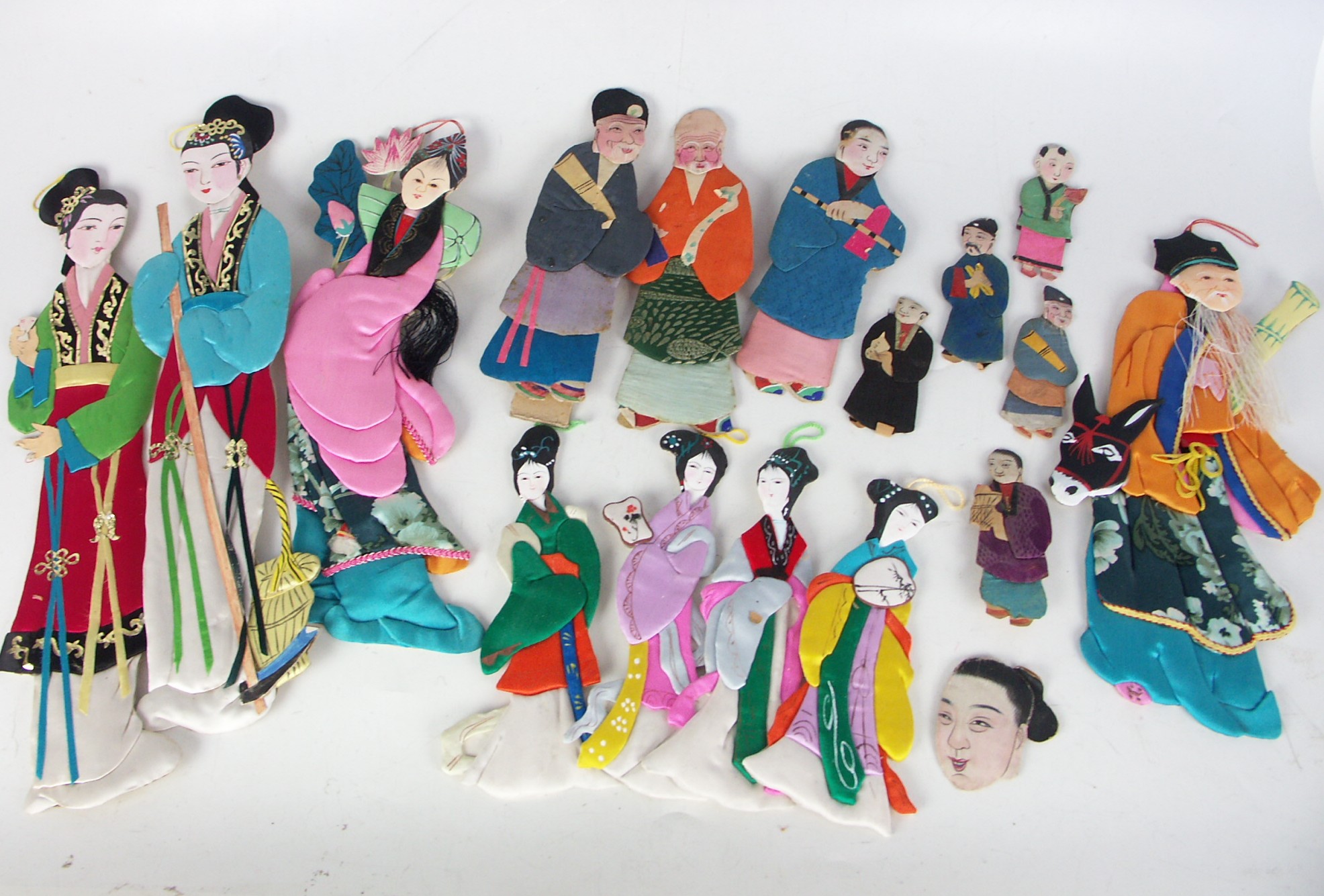 Vintage Chinese Hand Painted Silk and Paper Dolls