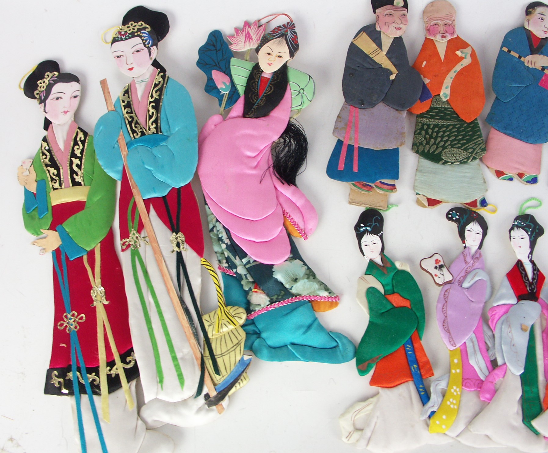 Vintage Chinese Hand Painted Silk and Paper Dolls