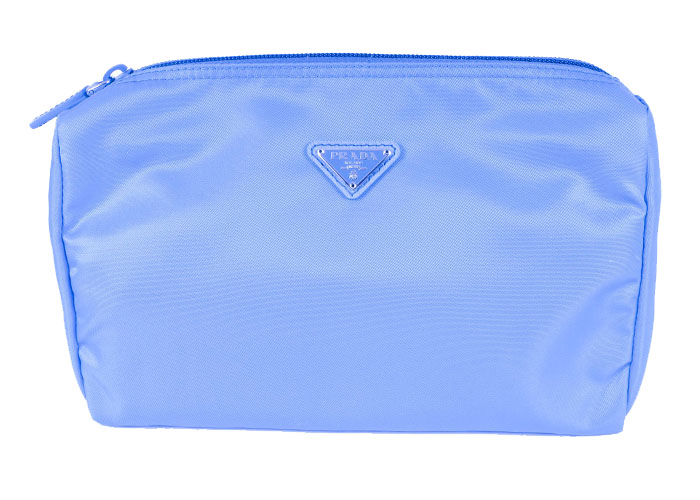 Blue Prada Vela Trapezoid Cosmetic Case.