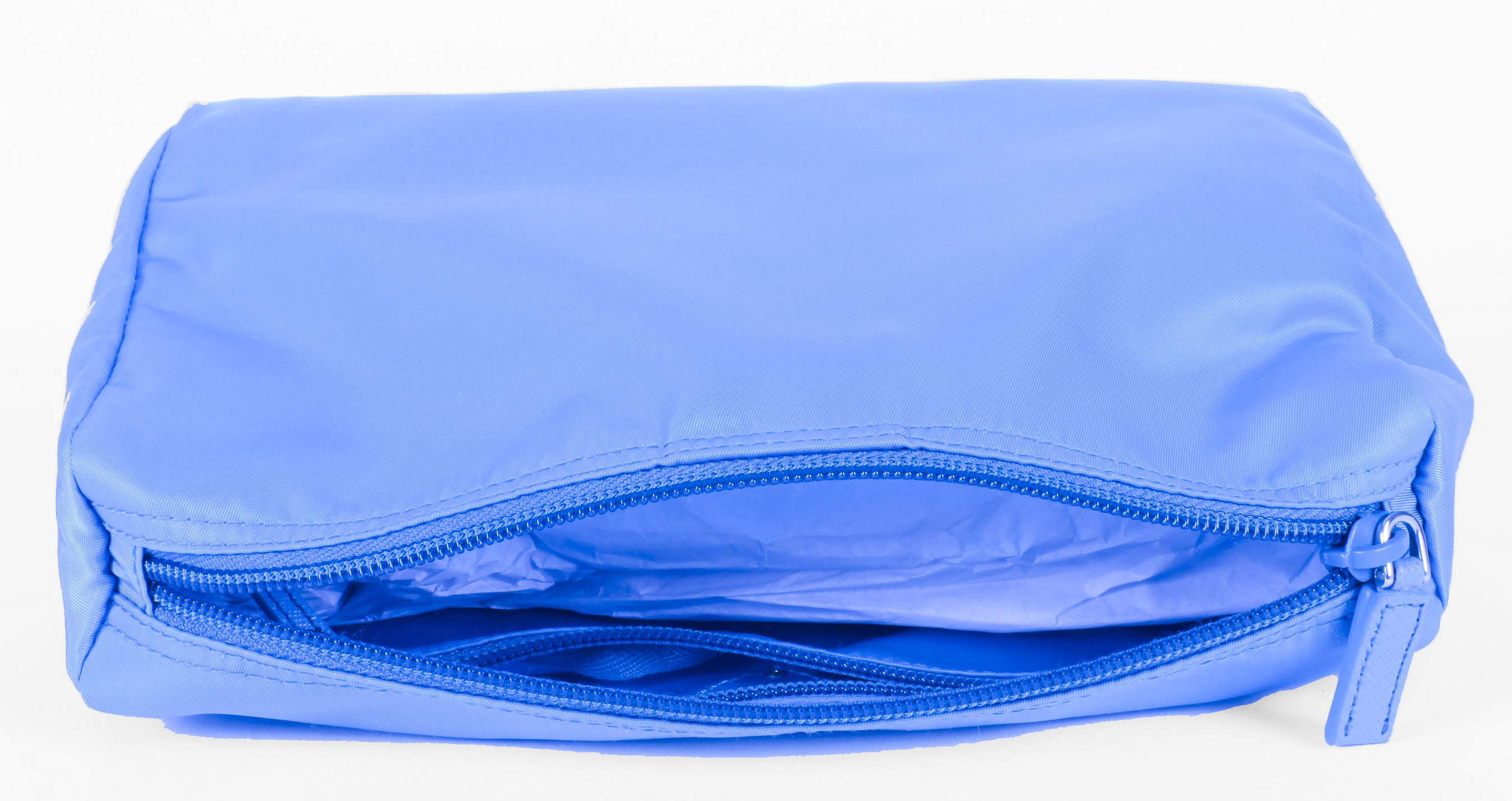 Blue Prada Vela Trapezoid Cosmetic Case.