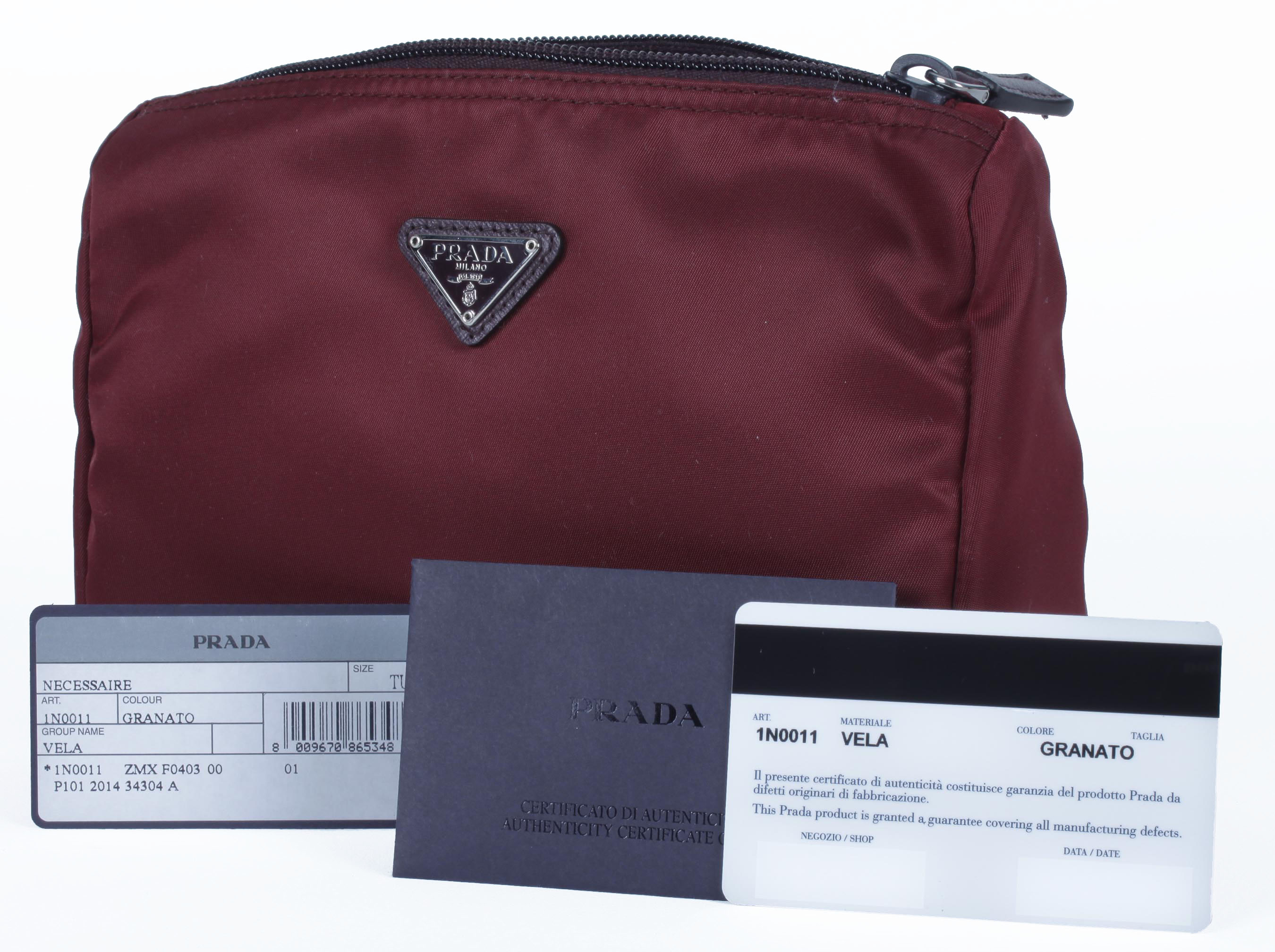 Burgundy Prada Vela Zippered Pouch