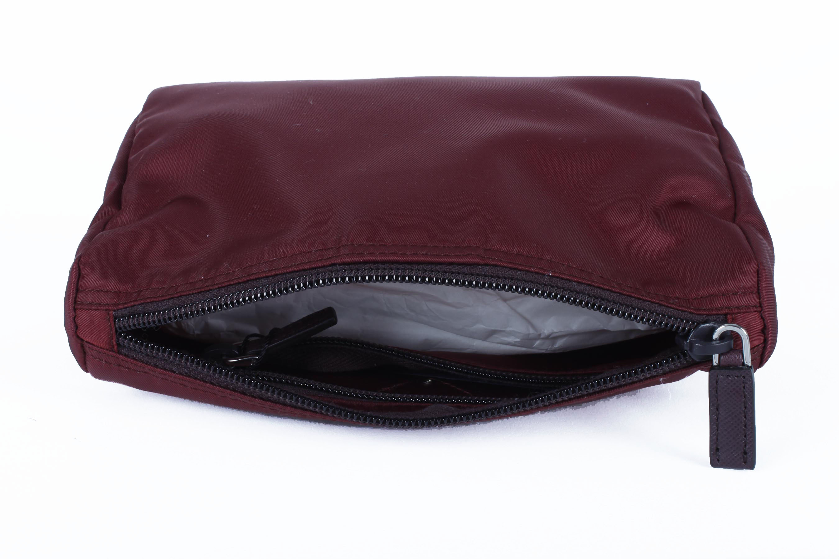 Burgundy Prada Vela Zippered Pouch