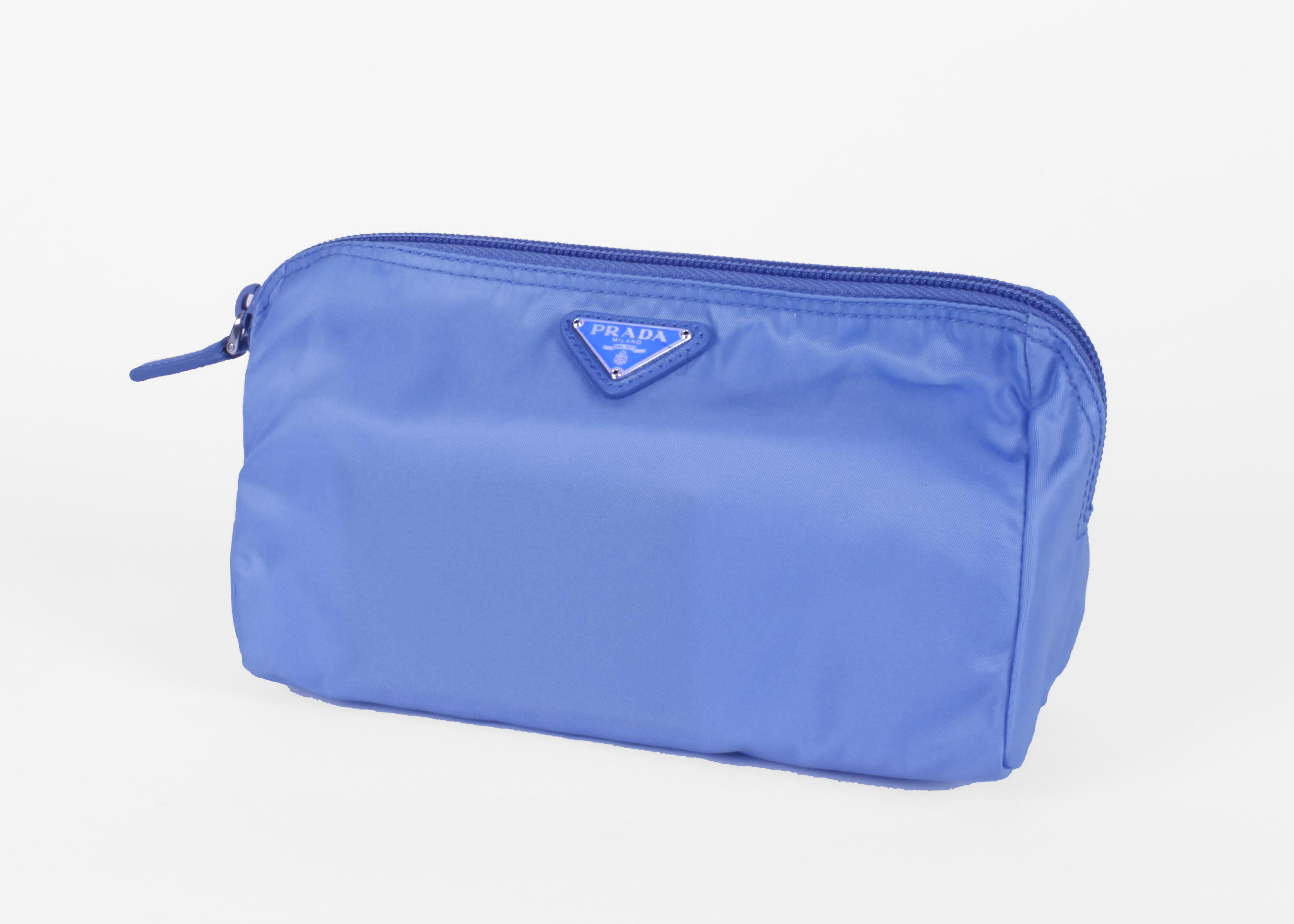 Cerulean Blue Prada Vela Zippered Pouch
