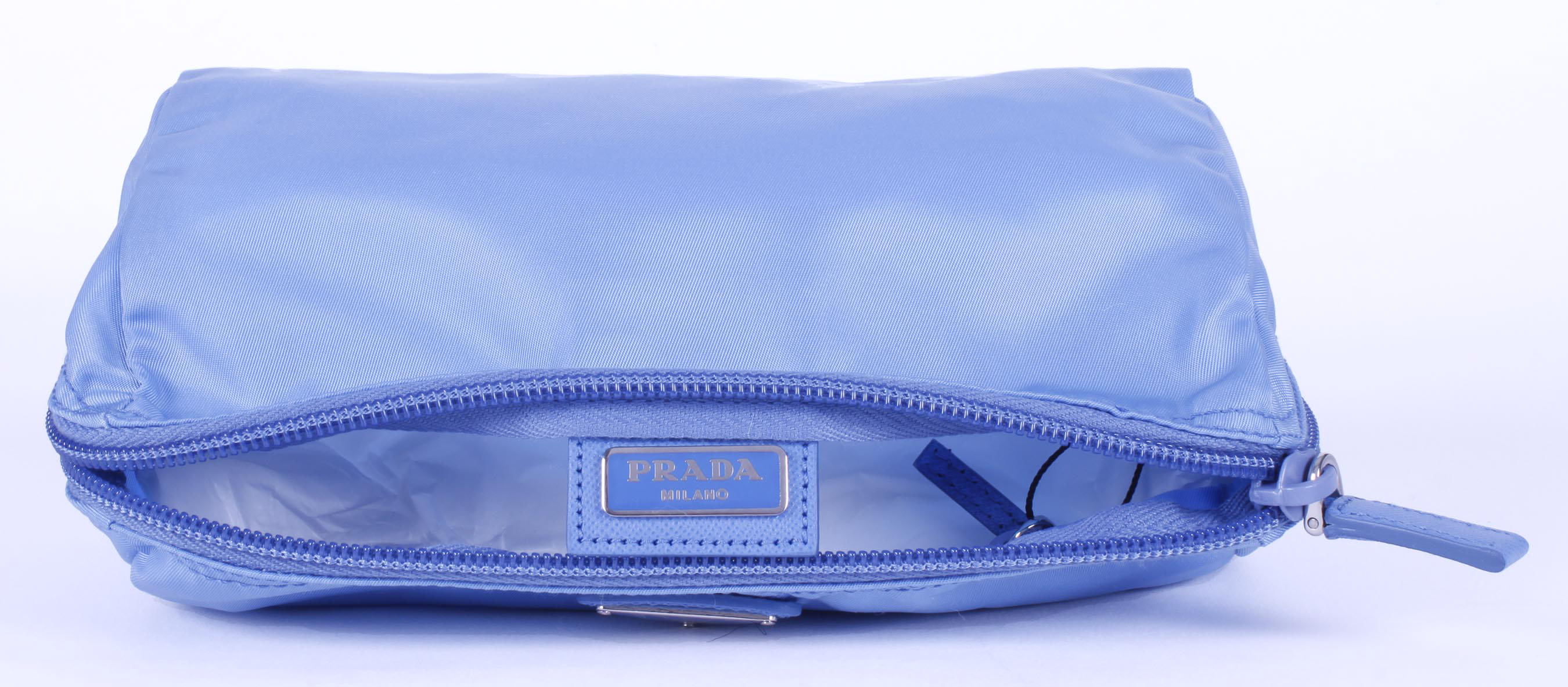 Cerulean Blue Prada Vela Zippered Pouch