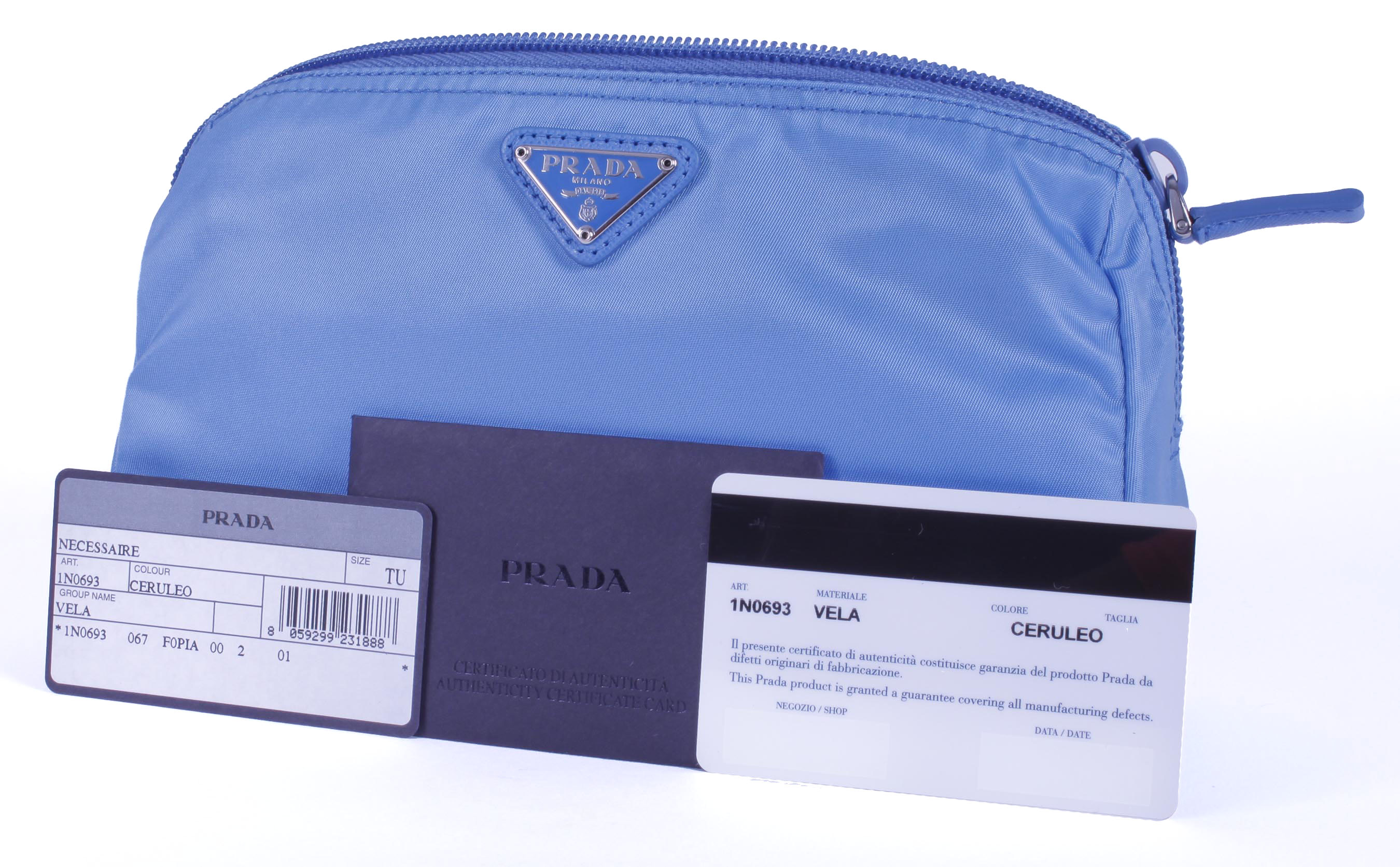 Cerulean Blue Prada Vela Zippered Pouch