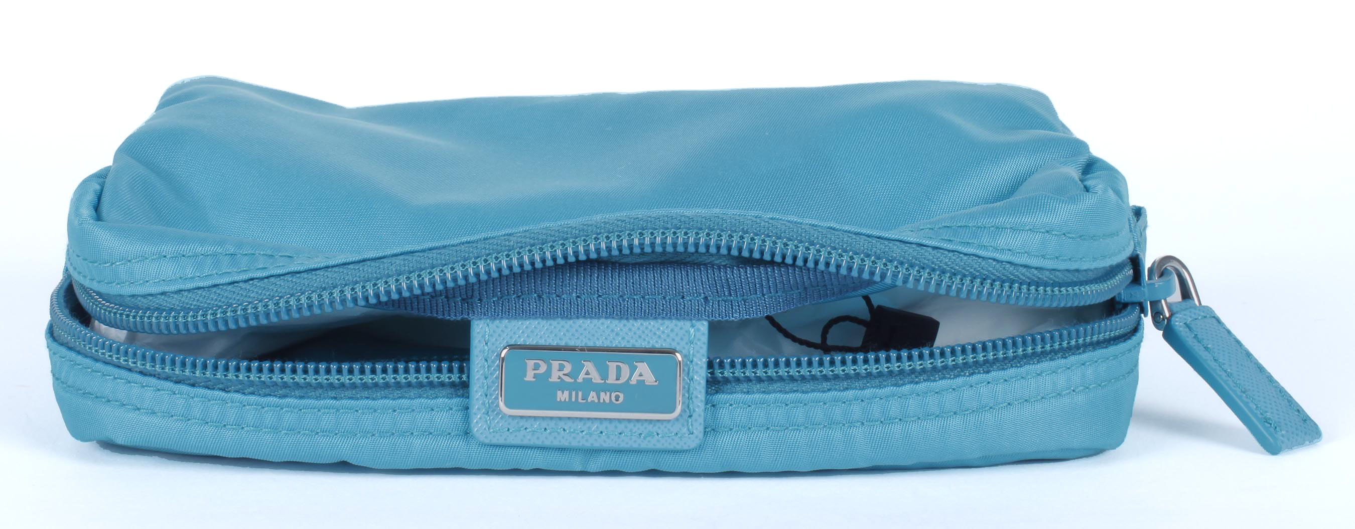 Turquoise Prada Vela Zippered Pouch