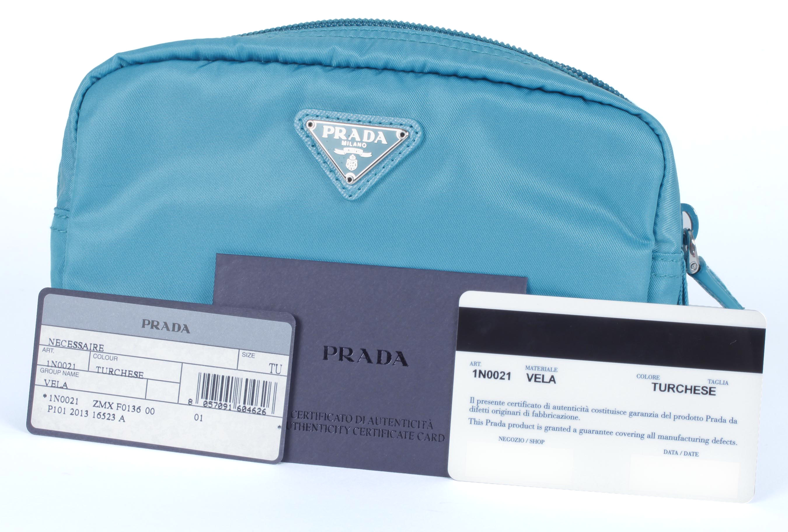 Turquoise Prada Vela Zippered Pouch