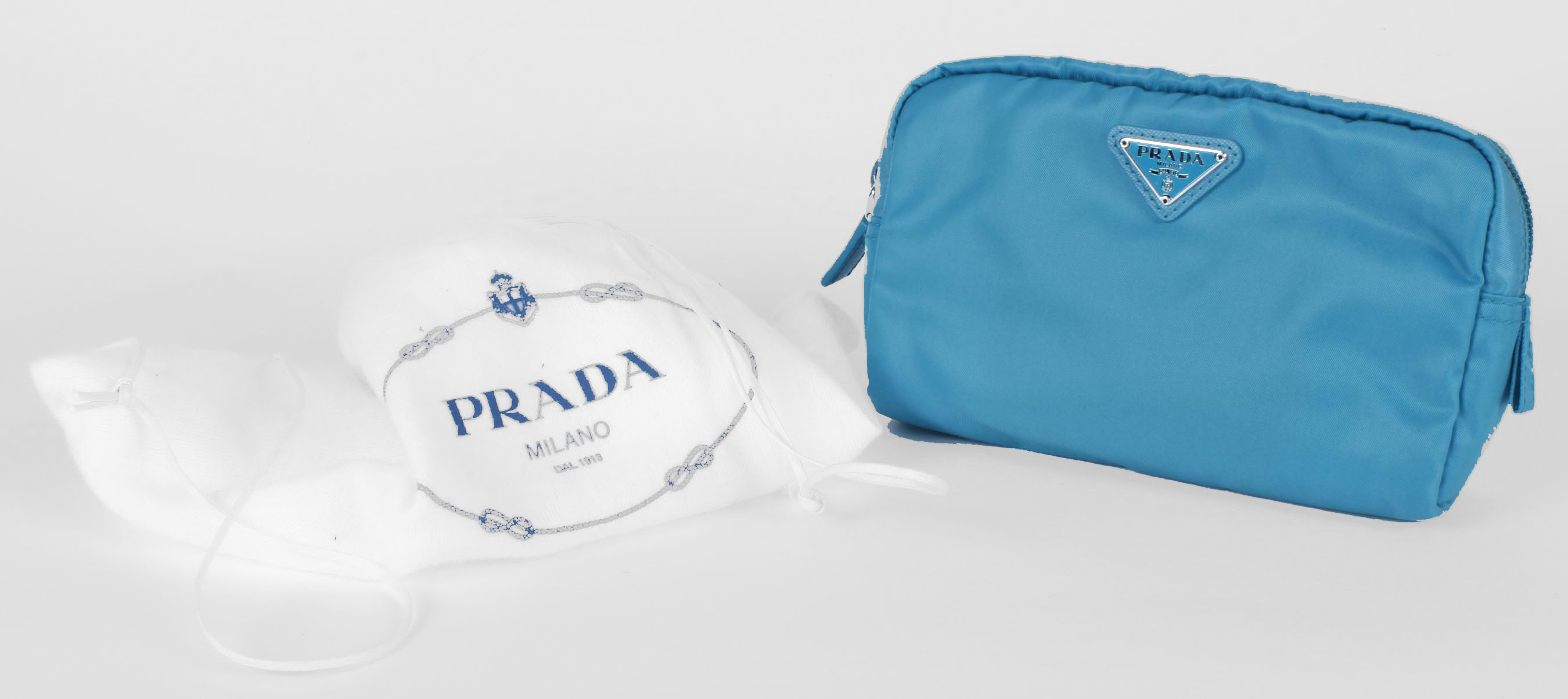 Turquoise Prada Vela Zippered Pouch