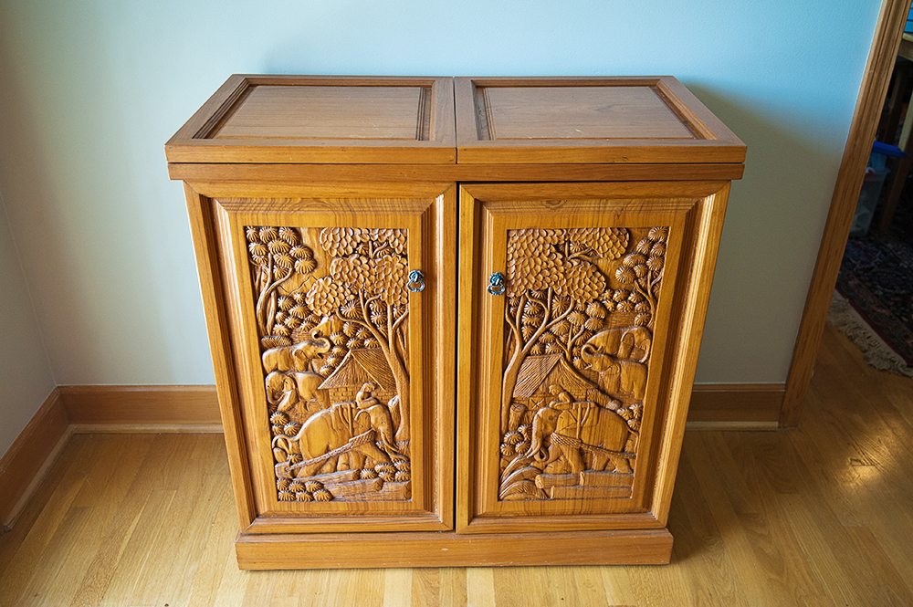 Vintage Hand-Carved Teak Rolling Bar