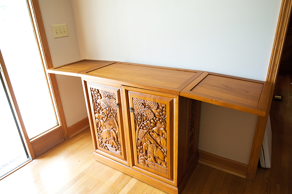 Vintage Hand-Carved Teak Rolling Bar