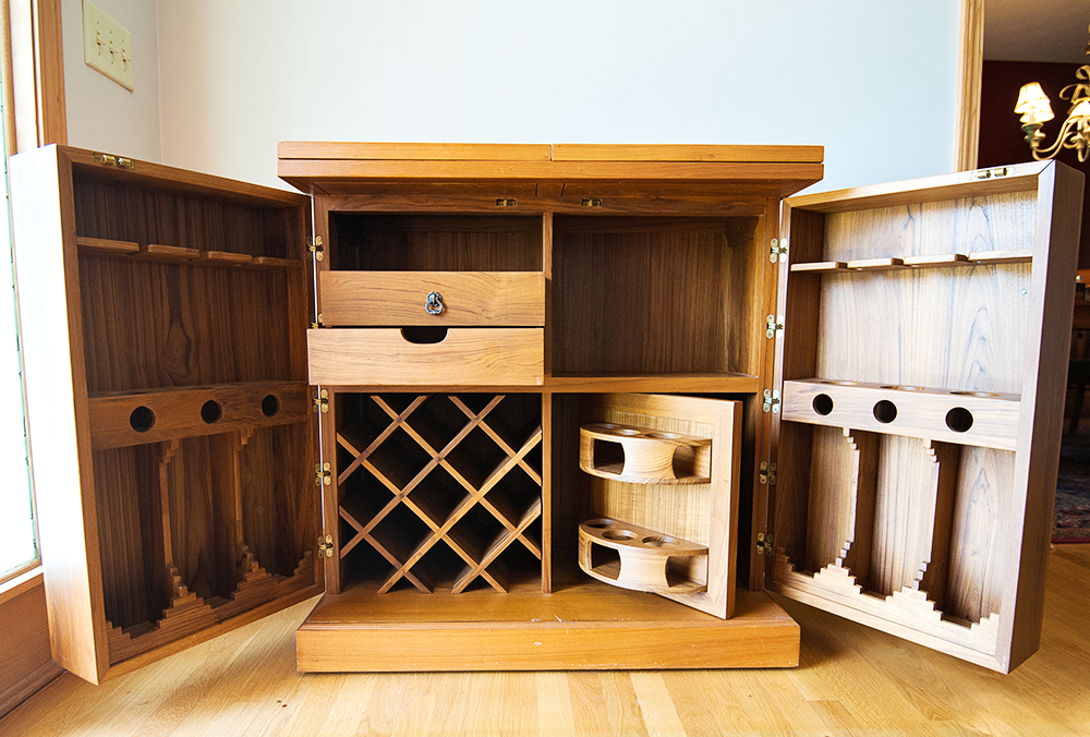 Vintage Hand-Carved Teak Rolling Bar