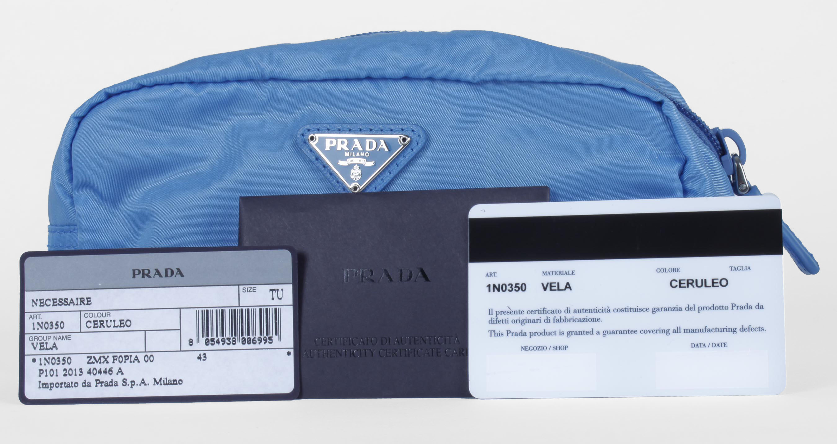 Cerulean Blue Prada Vela Zippered Pouch