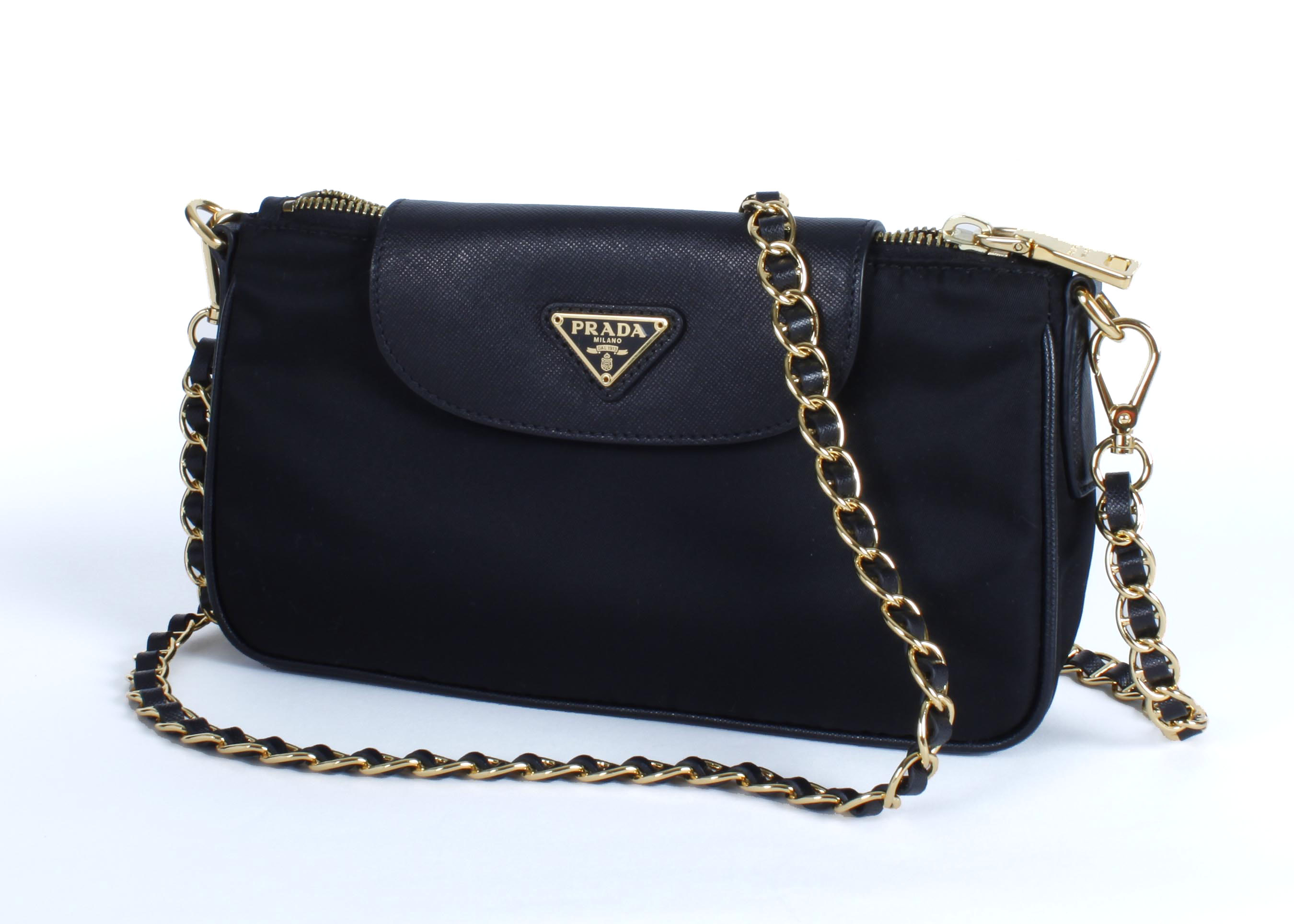 Prada Bandoliera Nylon and Leather Clutch
