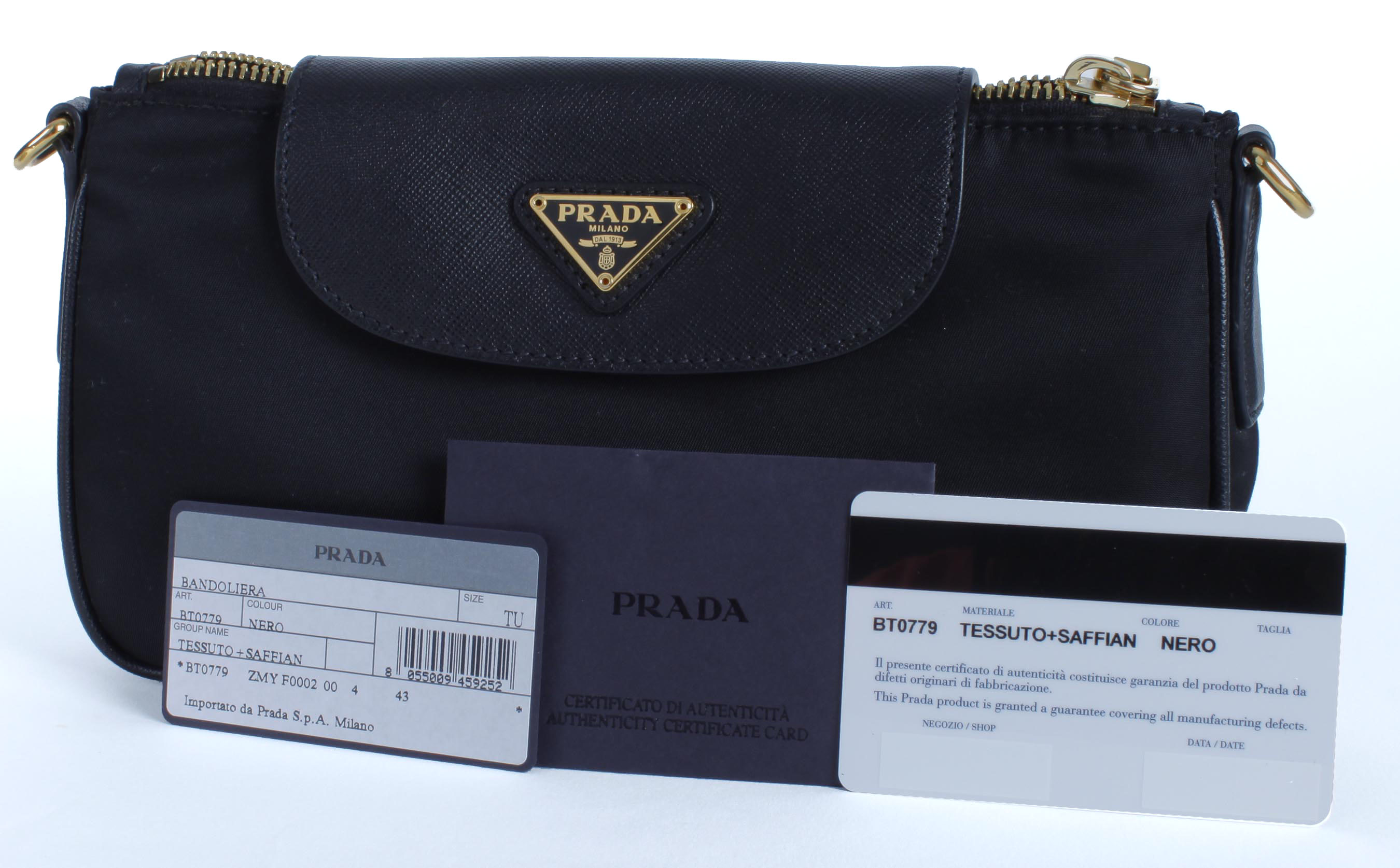 Prada Bandoliera Nylon and Leather Clutch