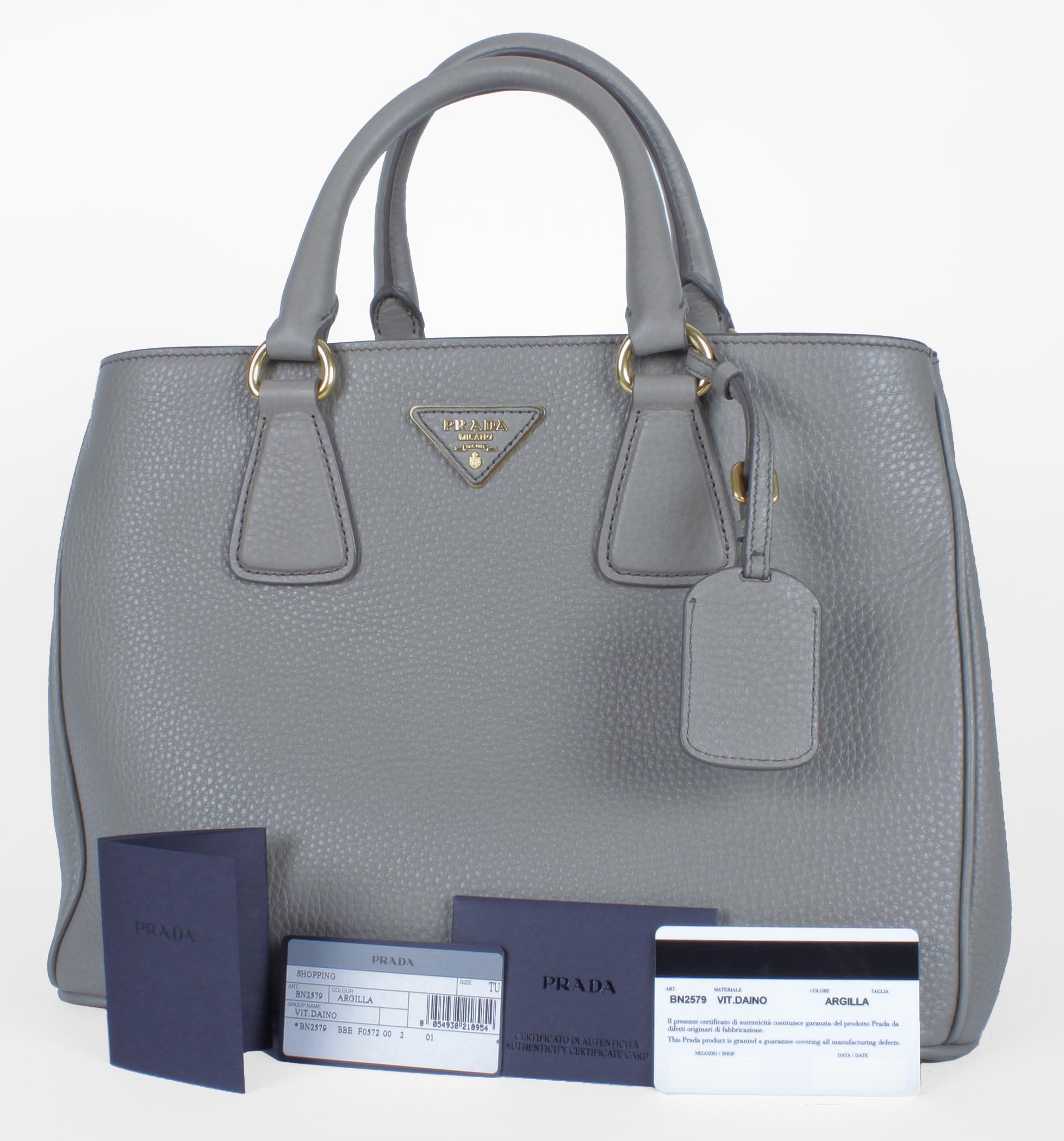 Prada Taupe Pebbled Handbag