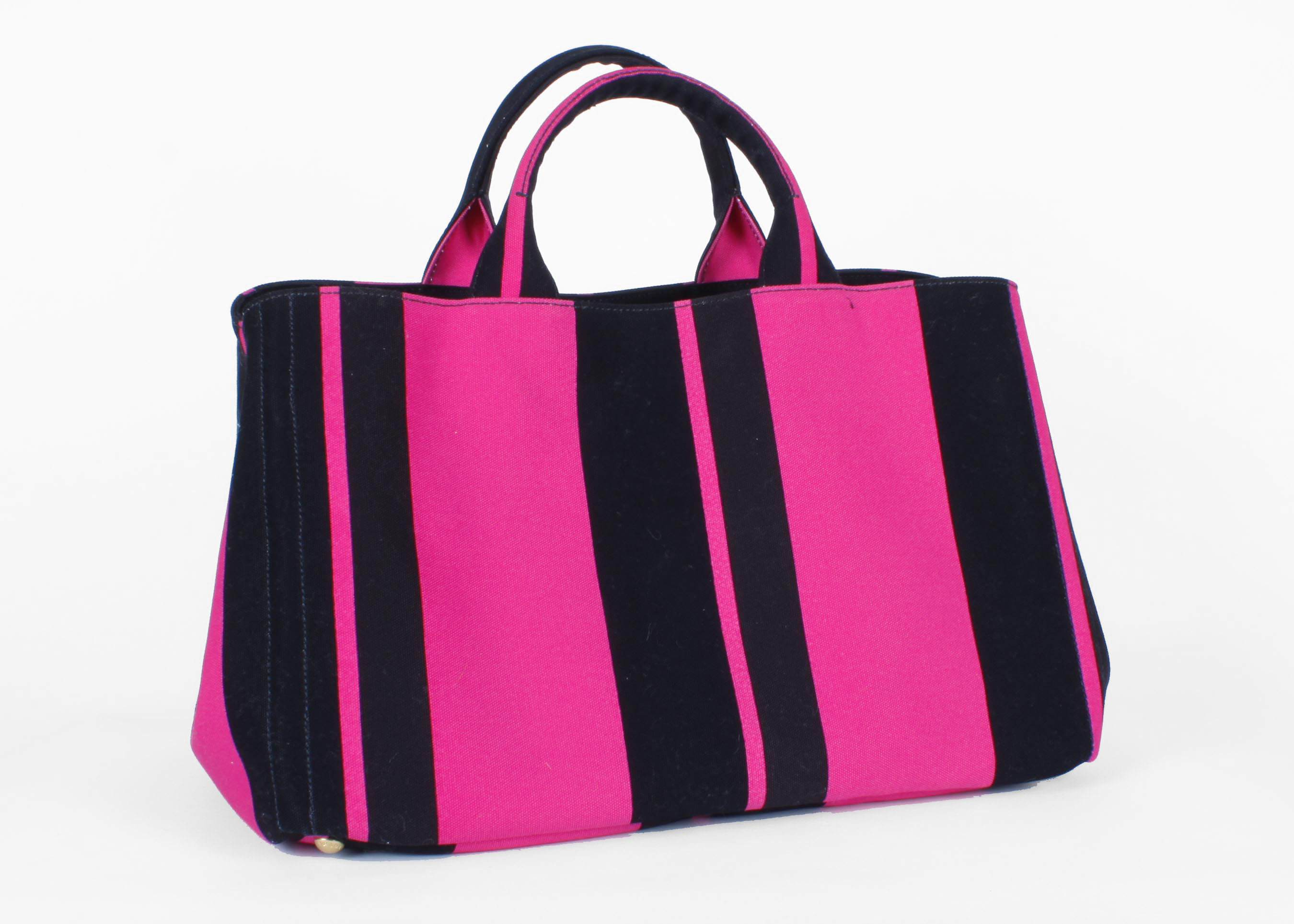 Fuchsia and Black Striped Prada Canvas Shopper