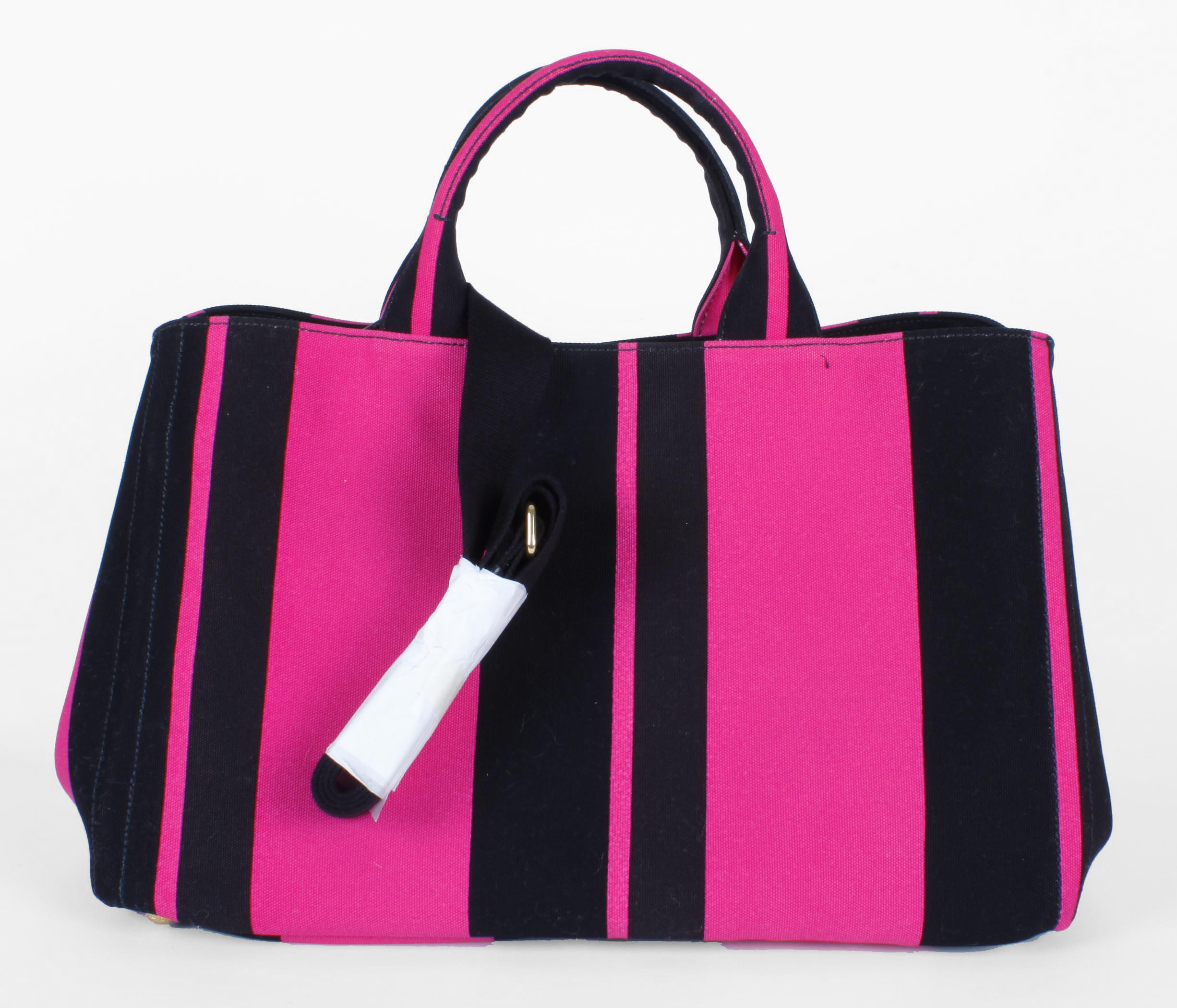 Fuchsia and Black Striped Prada Canvas Shopper