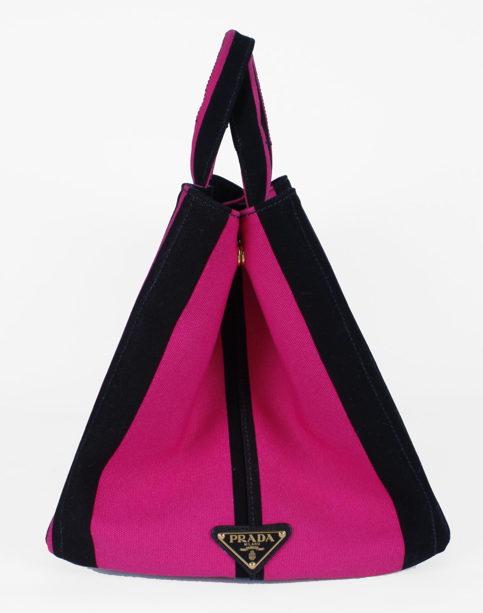 Fuchsia and Black Striped Prada Canvas Shopper