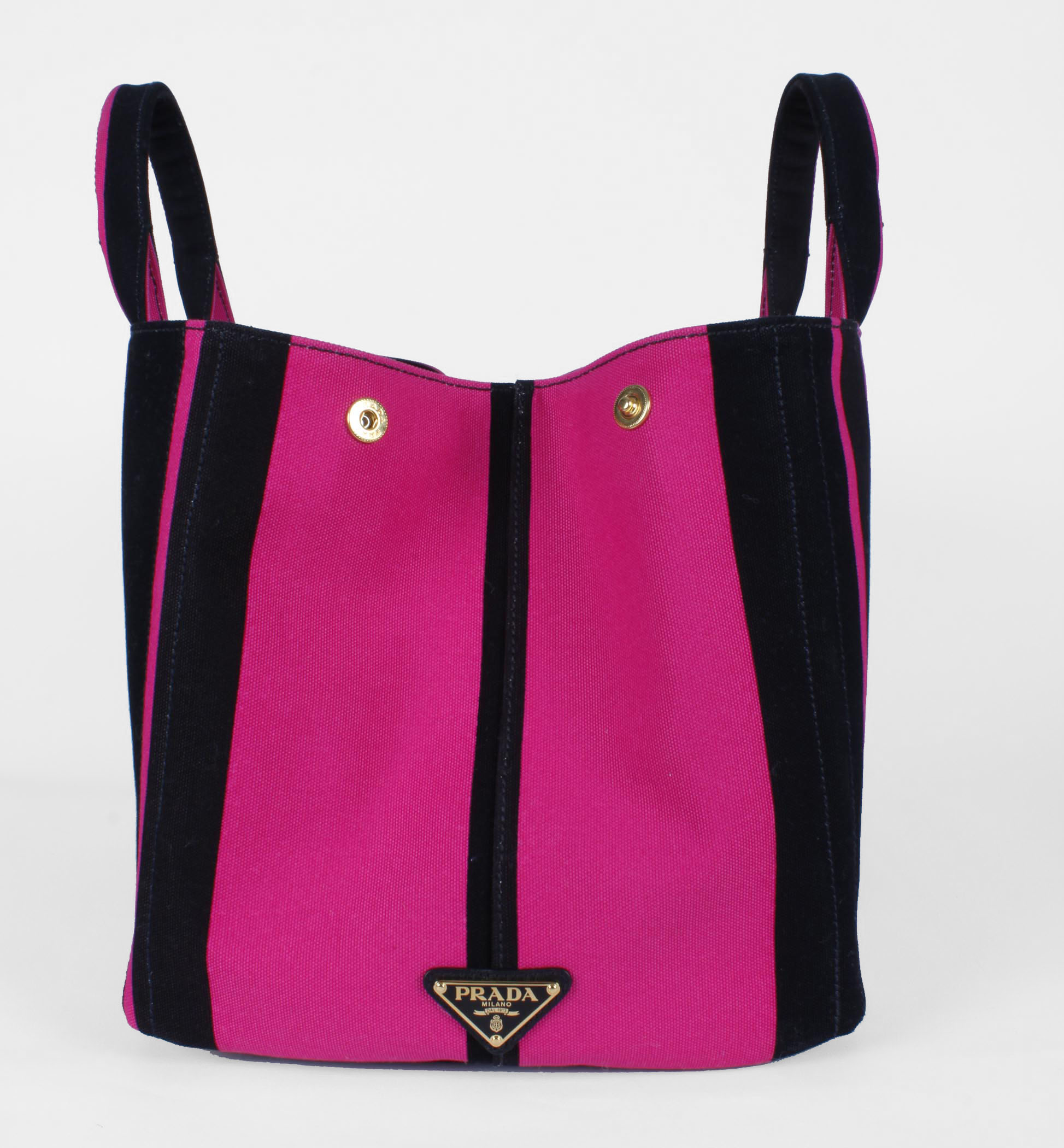 Fuchsia and Black Striped Prada Canvas Shopper