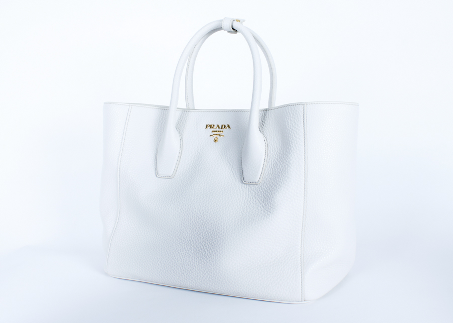 Prada White Pebbled Leather Handbag