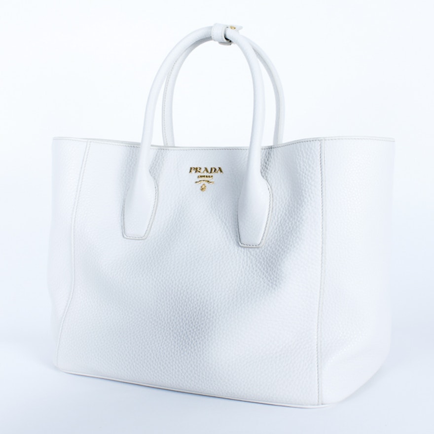 Prada White Pebbled Leather Handbag