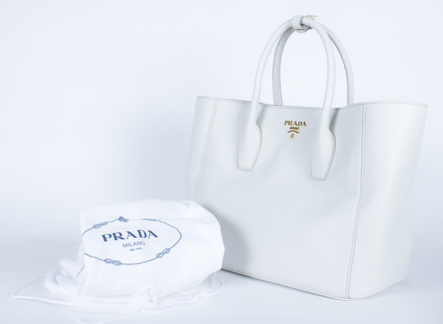 Prada White Pebbled Leather Handbag