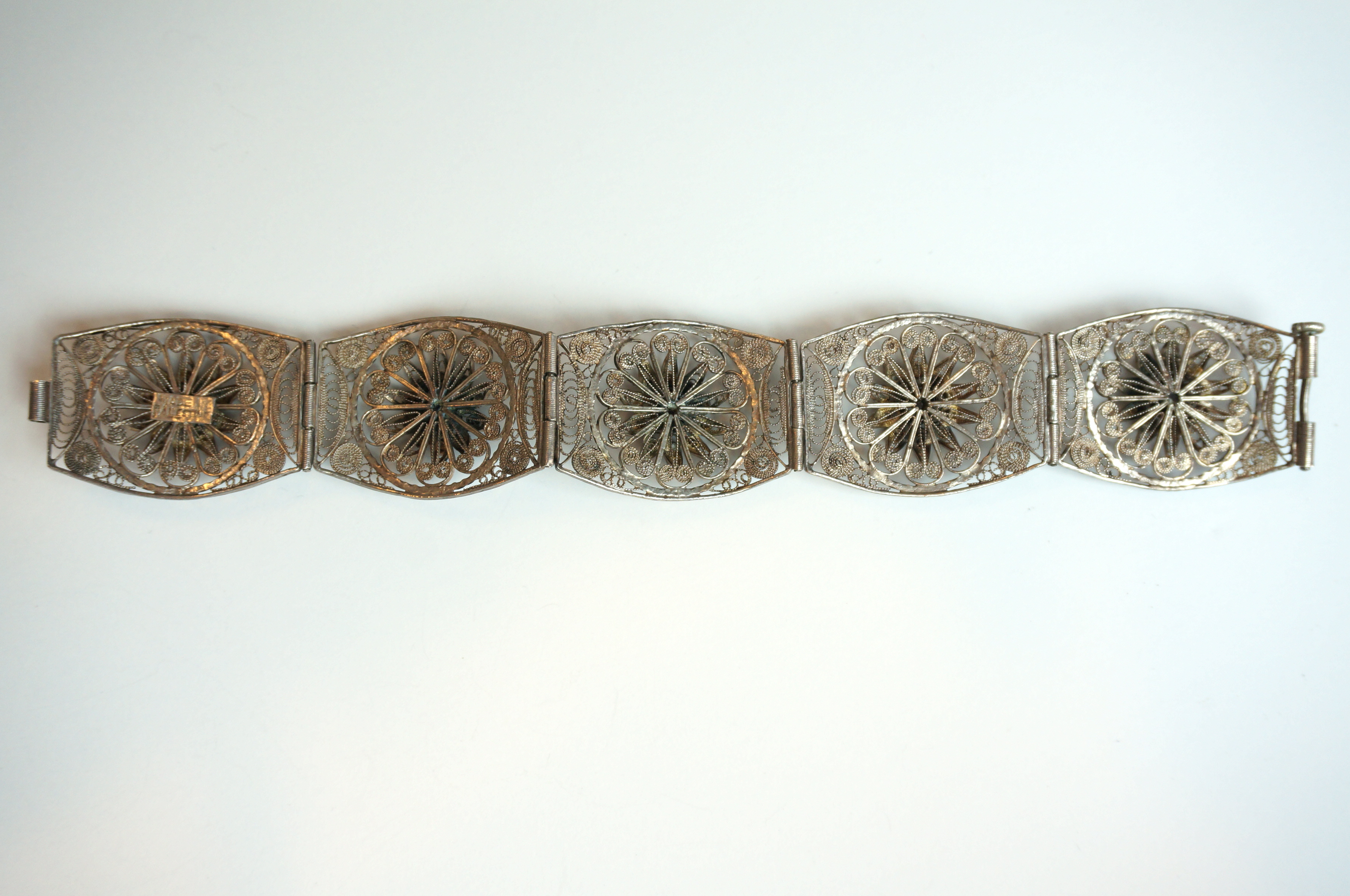 Silver Tone Filigree and Rhinestone Bracelet