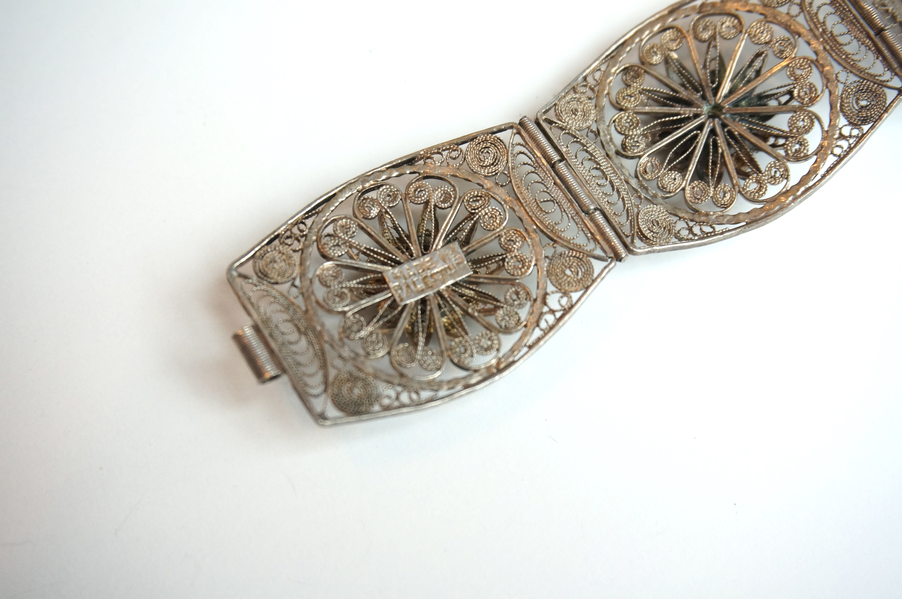 Silver Tone Filigree and Rhinestone Bracelet
