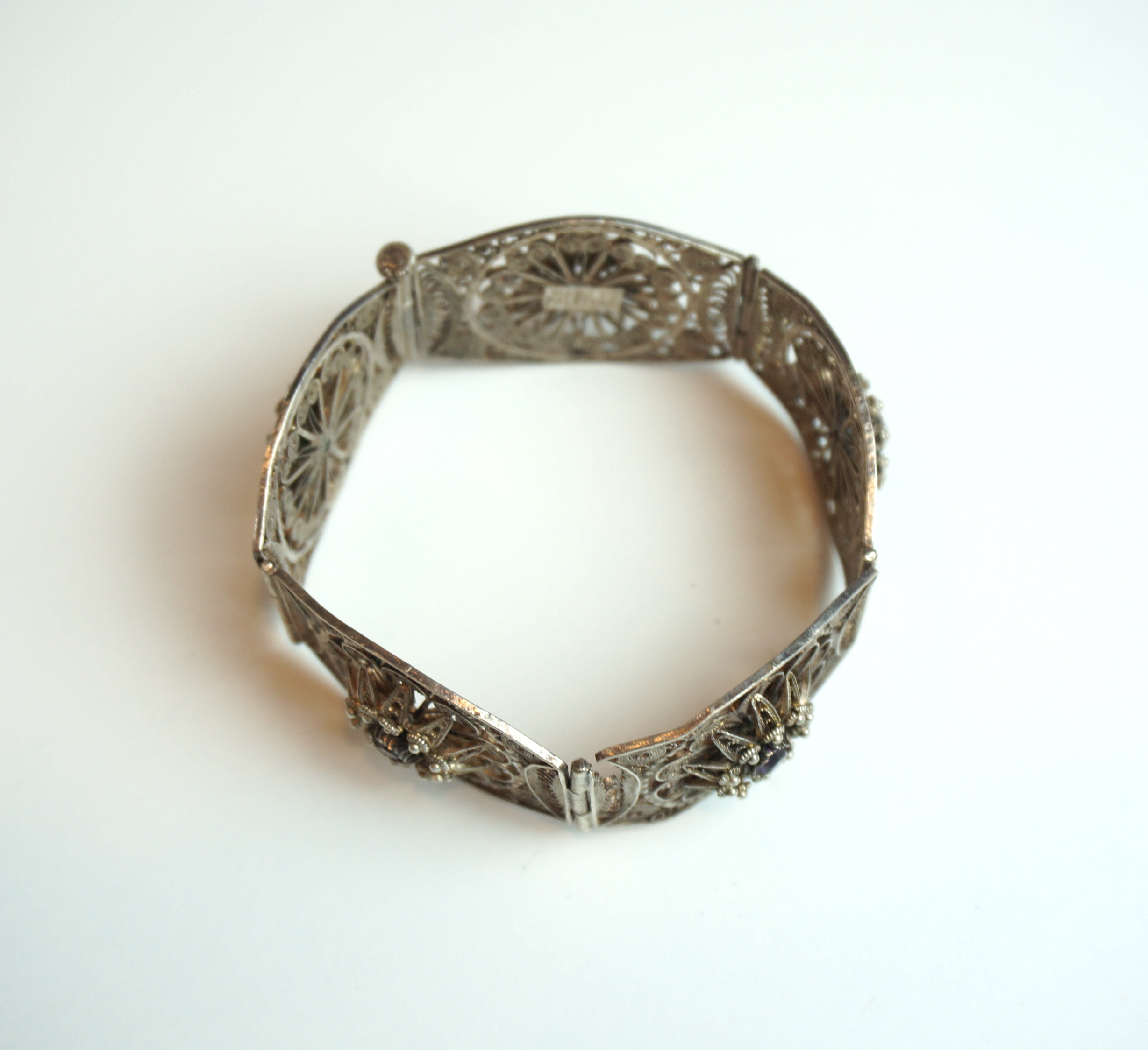 Silver Tone Filigree and Rhinestone Bracelet